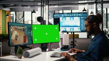 desarrollador usos software a revisión propiedad diseños y Copiar espacio, real inmuebles planificación y construcción gestión. diseño un edificio estructura con zonificación regulaciones para crecimiento. cámara una. video
