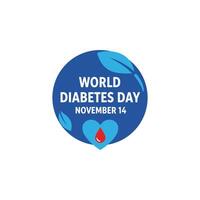 mundo diabetes día azul circulo con corazón y hojas vector