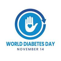 azul circular emblema con blanco mano y corazón mundo diabetes día vector