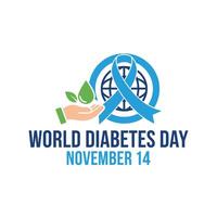 mundo diabetes día azul cinta globo mano hoja noviembre vector