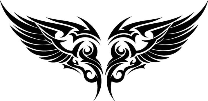 Tribal style wing tattoo design with sharp edges and flowing lines vector