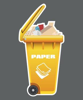 yellow plastic trash container isolated on gray background vector