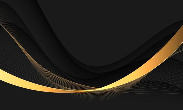Abstract gold light curve on grey metallic with black blank space design modern luxury futuristic creative background vector