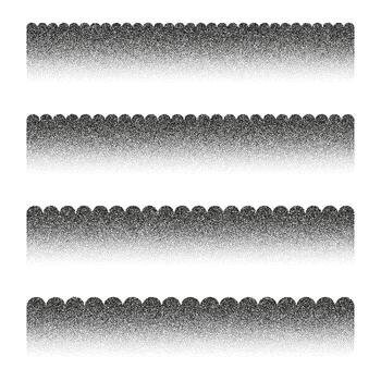 Set of stipple halftone gradient borders in monochrome style. Retro comic inspired dotted frames for posters and graphic design. vector