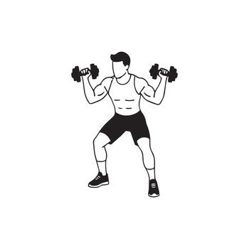 A man is doing a dumbbell exercise on a white background vector