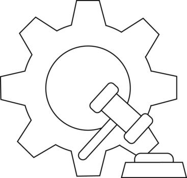 line icon of cogwheel and icon of judge's hammer vector