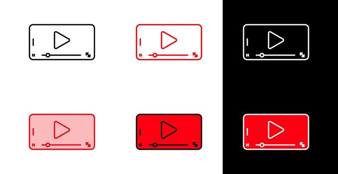 Media player screen icon for online streaming and multimedia applications in line and fill style vector