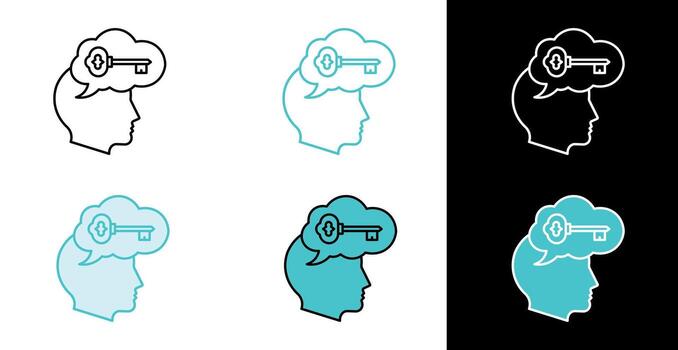 Human Head and Key in Thought Bubble icon in line and fill style vector
