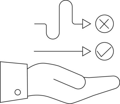 line icon of a hand carrying the wrong and right path icon vector