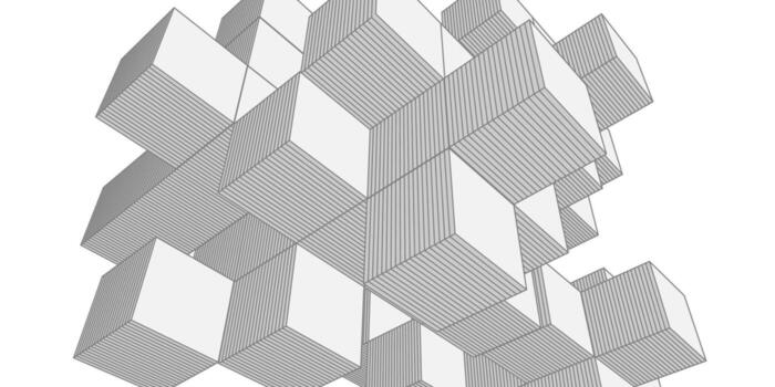 Abstract white background from cubes and lines. Linear geometric drawing. vector