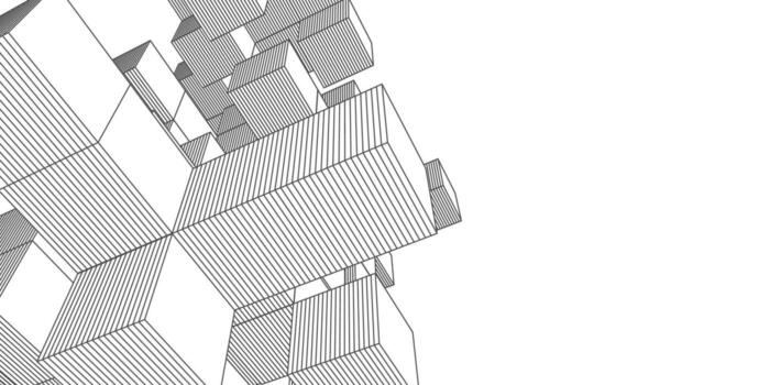 White background made of geometric lines. Abstract cube with squares. vector