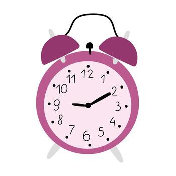 Pink alarm clock isolated on white background. Classical table time. Concepts of time, morning routine, punctuality, and decorative lifestyle imagery. vector
