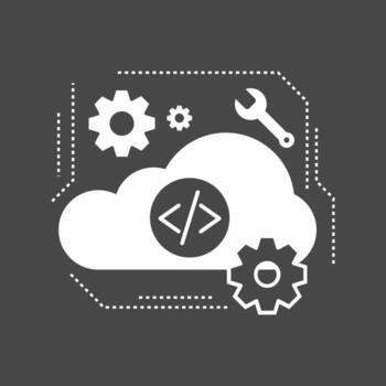 solicitud programa nube función desarrollo tecnología proceso icono símbolo diseño vector