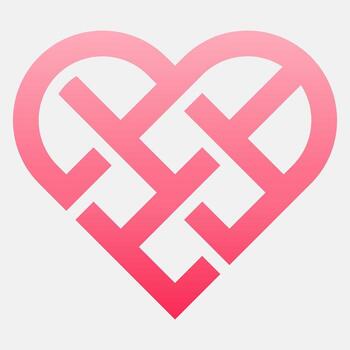 An modern logo icon featuring a heart shape with an intricate geometric Celtic knot pattern inside. The design uses a vibrant pink gradient, giving it a contemporary and stylish feel vector