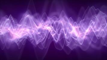 Seamless loop background with purple equalizer wave pattern and smooth flow of glowing energy clouds. Abstract digital animation for luminous music art and frequency spectrum visualization. 4K 60fps video