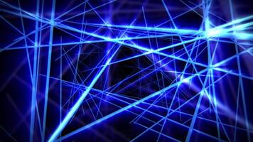 sin costura lazo antecedentes con intersectando neón azul ligero rayas formando geométrico web de líneas. creativo movimiento gráficos para Ciencias ficción arte, moderno tecnología y música visualización, 4k 60 fps video