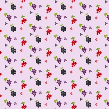 A vibrant pattern adorned with various line icons of grapes in red, purple, and black shades against a soft pink backdrop. This playful design adds a cheerful touch to any project. vector