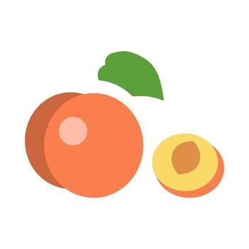 Bright line icons showcase peaches in various forms, featuring whole fruits alongside sliced sections and a green leaf. This playful design highlights the freshness and appeal of peaches. vector