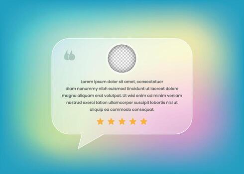 Colorful Gradient Client Review and Testimonial Design with Speech Bubble and Stars vector