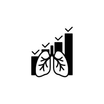 negro y blanco icono de livianos con bar gráfico simbolizando respiratorio Progreso vector