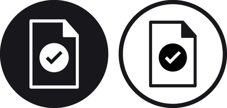 Approved document icon set in two styles . Approved file symbol . Confirmed document icon . illustration vector