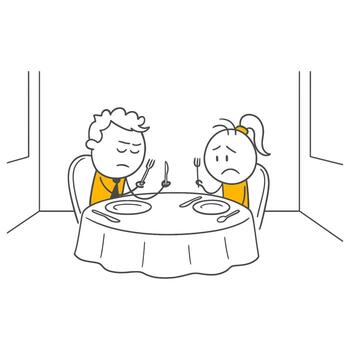 A Business Meal Table Filled with Silence The Reflection of Communication Problems onto a Professional Setting. vector