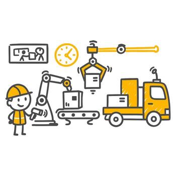 logística y producción cadena el automatización y Envío proceso de industrial flujo de trabajo enfocado en hora gestión. vector