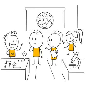 Research Team Discussing and Examining a New Discovery in the Laboratory Environment. vector