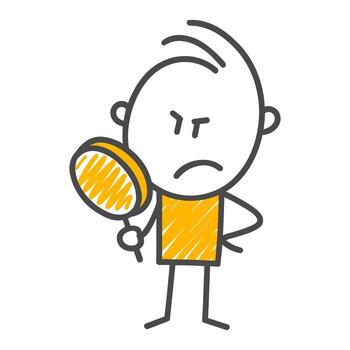 Illustration of a Character Holding a Magnifying Glass with a Questioning Stance, Searching for a Solution. vector