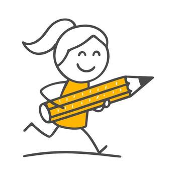 Putting Ideas in Motion The Theme of Sketching and Artistic Inspiration with a Running Line Character Holding a Pencil. vector