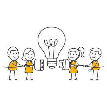 Teamwork Brings Forth a Big Idea and Lights the Path to Success. vector