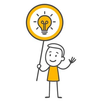 The Emergence and Expression of a Bright Idea Through Simplified Illustration Language. vector