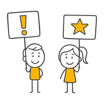 sencillo expresión dos líderes señalando a un atractivo advertencia y un brillante idea. vector