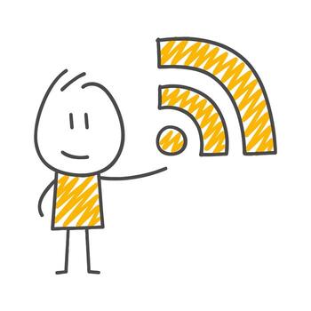 A Simple Cartoon Character Ready to Communicate with the Wi-Fi Symbol Representing Internet Connection. vector