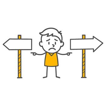 Difficulty in Decision Making Representation of a Human Figure Experiencing Stress at an Uncertain Crossroads. vector