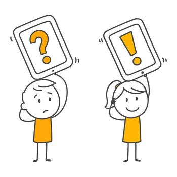 The Perpetual Need for Questioning and Finding a Clear Answer Represented by Two Characters. vector