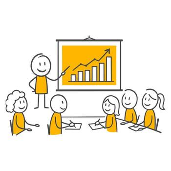 The Gentleman Presenter Encouraging Team Members to Motivation by Showing the Rising Success Graph Highlights the Focus on Common Goals. vector