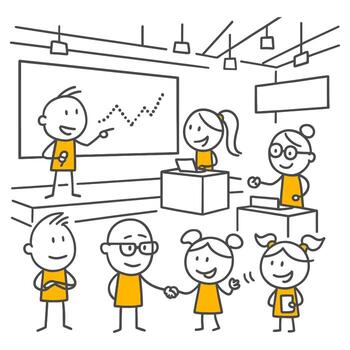 The Gentleman Instructor Explaining the Success Graph Highlights the Team Members' Collective Learning and Development Journey. vector