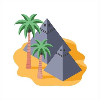 Pyramids and palm trees in desert vector