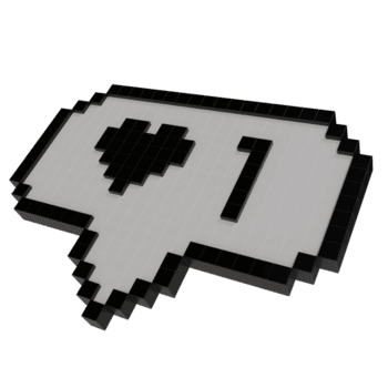 3d framställa pixel konst tycka om underrättelse ikon med hjärta och siffra ett, symbol av social media kärlek, digital uppskattning, retro pixel design för teknologi och uppkopplad samspel png