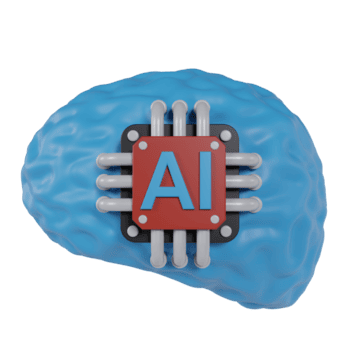 3d render ícone ai lasca com cérebro. conceito do pensando idéia usando artificial inteligência. para social meios de comunicação png