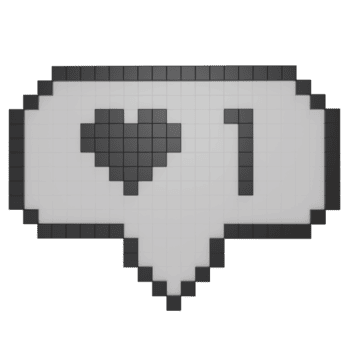 3d framställa pixel konst tycka om underrättelse ikon med hjärta och siffra ett, symbol av social media kärlek, digital uppskattning, retro pixel design för teknologi och uppkopplad samspel begrepp png