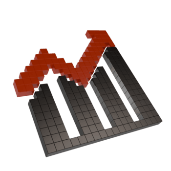 3d render voxel ou pixel arte estilo Barra gráfico com vermelho para cima seta, simbolizando o negócio crescimento, financeiro sucesso, dados análise, investimento, economia, e moderno tecnologia png