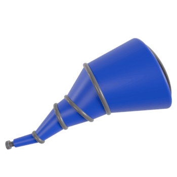 Blue handheld telescope with black lens and spiral grip design, optical device for viewing distant objects. 3d render png