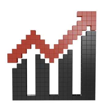 3d render voxel ou pixel arte estilo Barra gráfico com vermelho para cima seta, simbolizando o negócio crescimento, financeiro sucesso, dados análise, investimento, economia, e moderno tecnologia conceito png