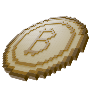 3d render pixel arte ilustração do uma dourado bitcoin moeda, digital moeda símbolo, criptomoeda conceito, blockchain e investimento png