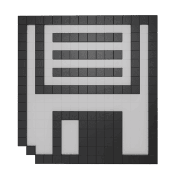 3d hacer de un retro flexible disco icono en píxel estilo, negro y blanco bloquear diseño, visto desde diferente anglos, simbolizando ahorrar, datos almacenamiento, y digital nostalgia png