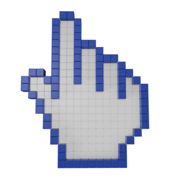 3d pixelizada mão cursor ícone fez do azul cubos. digital ponteiro símbolo dentro quadra estilo, representando navegação, Internet, e computador interface. png