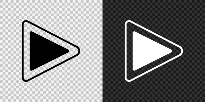 Editable play button icon isolated on dark and white background. Easy to adapt for various digital media interfaces. Suitable for web and mobile multimedia projects. vector
