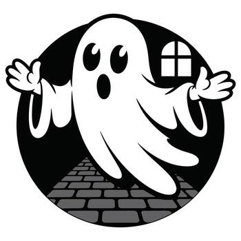 art of cartoon ghost in front of a brick path vector